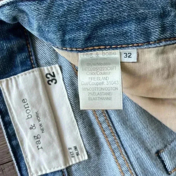 Rag & Bone Fit 2 Slim High Rise Button Fly Size 32 Straight Denim in Fire Island - Picture 3 of 8